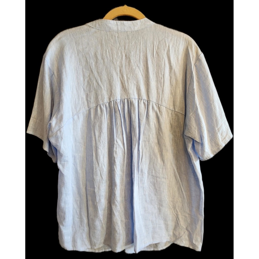 Linen Blend by Hester & Orchard Light Blue Split-Neck Top - Size Oversized Small - Picture 2 of 6